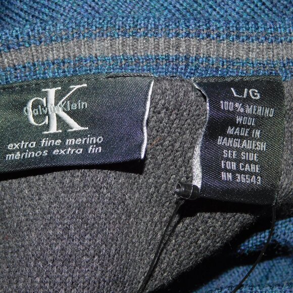 Calvin Klein Mens L Blue V Neck Merino Wool Light Sweater New w Tag - Picture 4 of 9